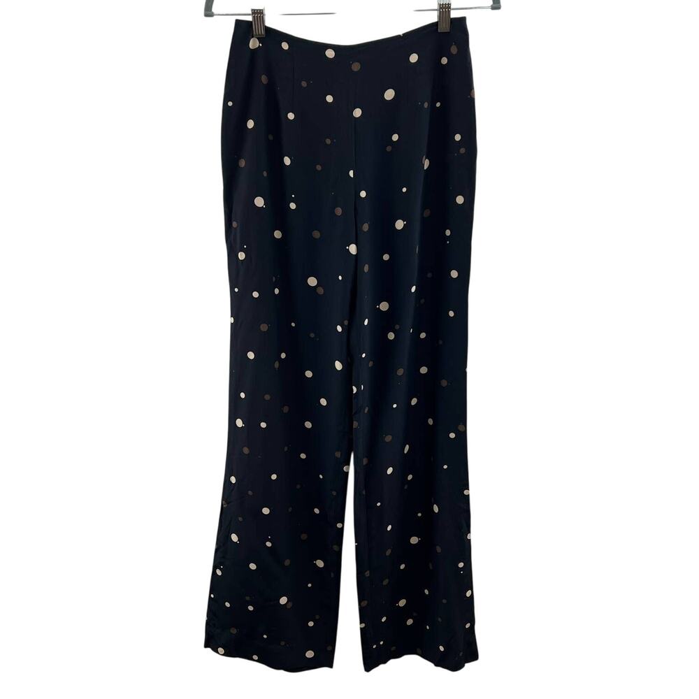 VINTAGE Carlisle Silk Black Brown Polka Dot Straight Leg Back Zip Pants 4 VTG